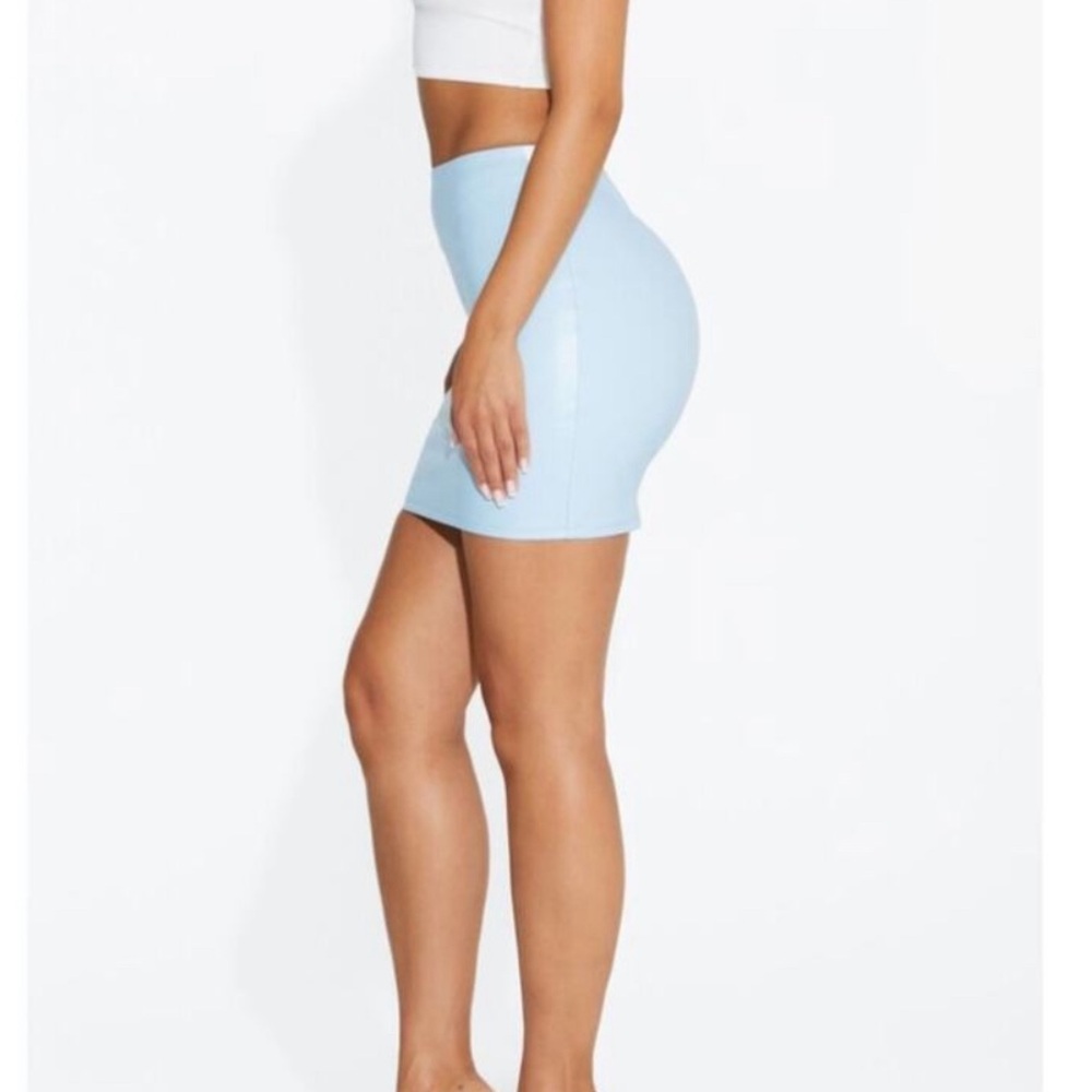 NAKED WARDROBE Faux Leather Pencil Skirt In Baby Blue